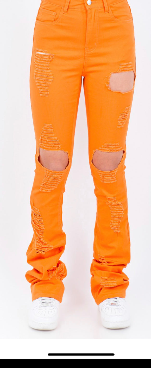 Orange stacked Jeans