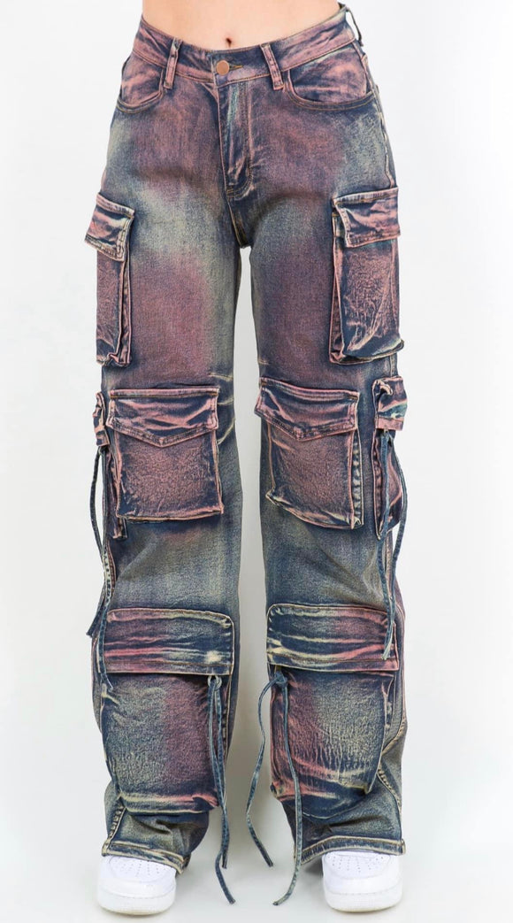 Dyed cargo jeans